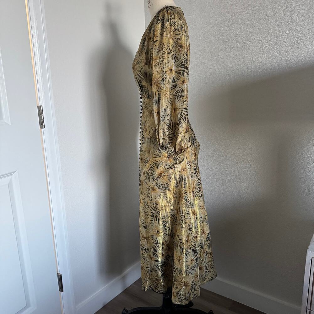 The Kooples | NWT Metallic Gold Botanical Midi Dress French Size 0 (US XS) - Picture 3 of 11